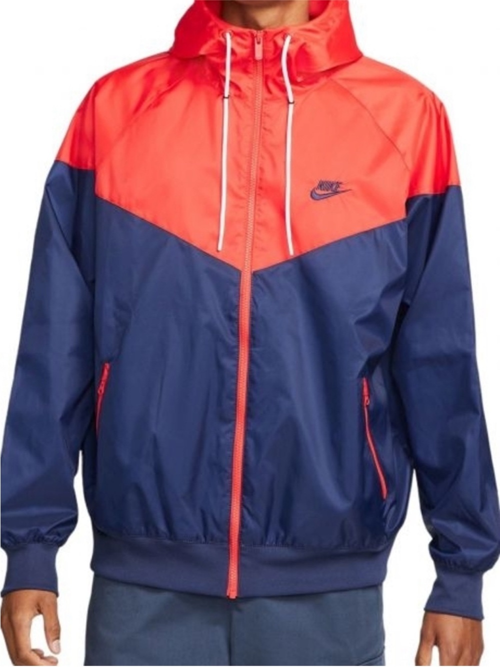 Nike Men’s Navy and Red Hooded Windbreaker Large